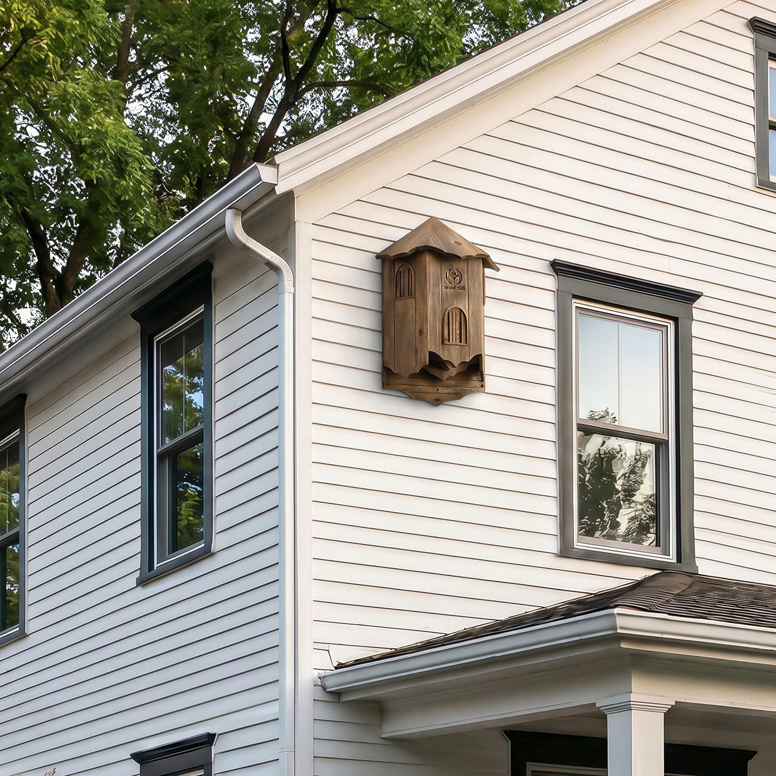 VIREESR Casas de madera para murciélagos de castillo para exteriores, cajas de murciélagos para exteriores, caja grande de tres cámaras perfectamente diseñada para atraer murciélagos, duraderas y