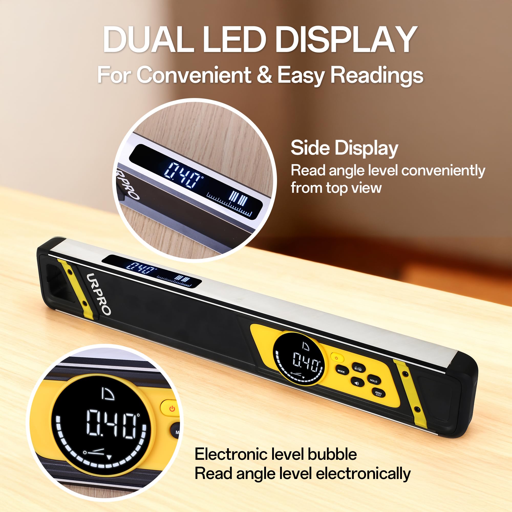 Inclinometro, Livello Torpedo Digitale e Goniometro Magneti al Neodimio Luminoso Display LCD Livello Intelligente IP54 Resistente alla Polvere/Acqua