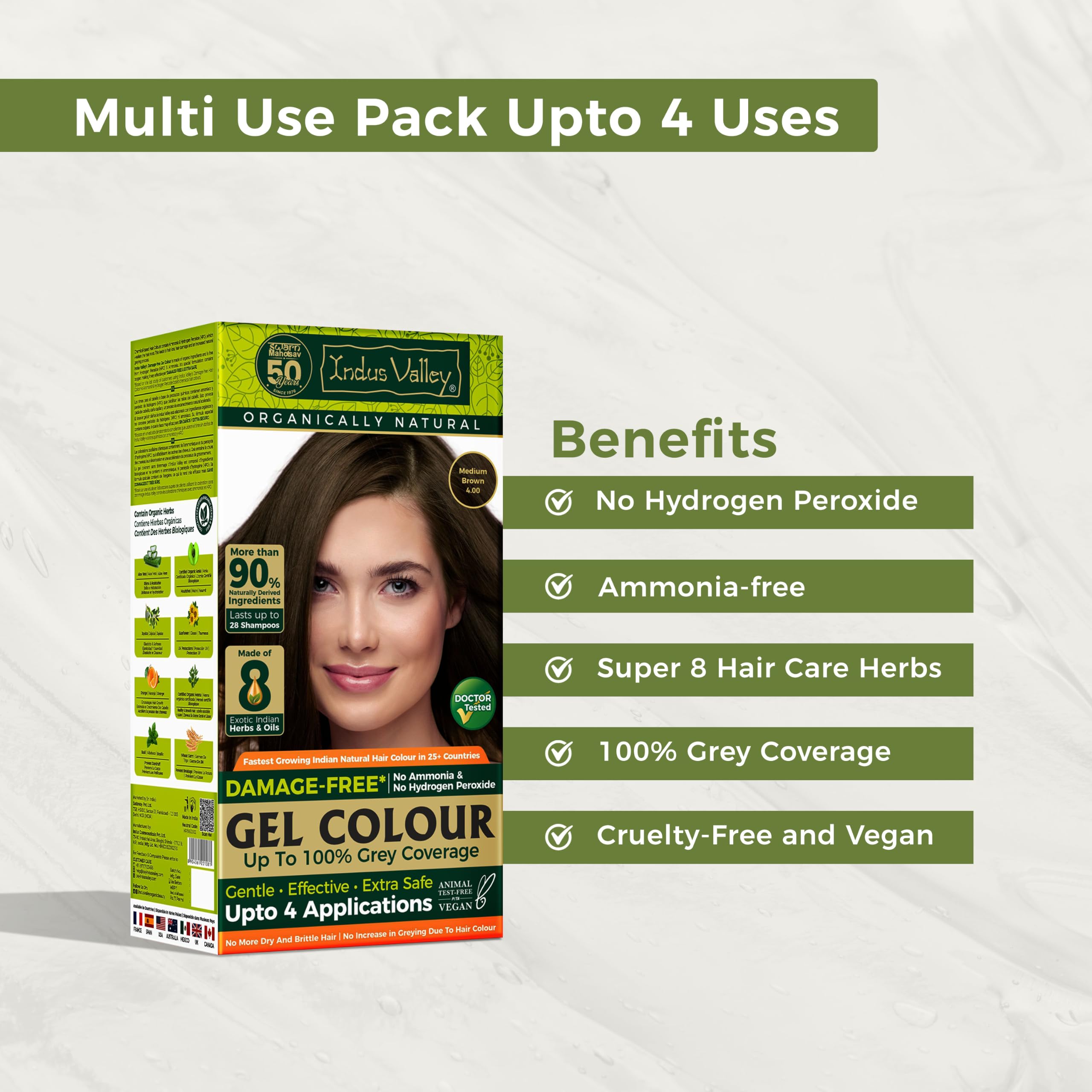 INDUS VALLEY Damage Free Natural Gel Hair Colour for Women | Ammonia & PPD Free Organic Hair Colour with 100% Grey Coverage, Long Lasting Conditioning Hair Color | Medium Brown 4.00-220 ml 1