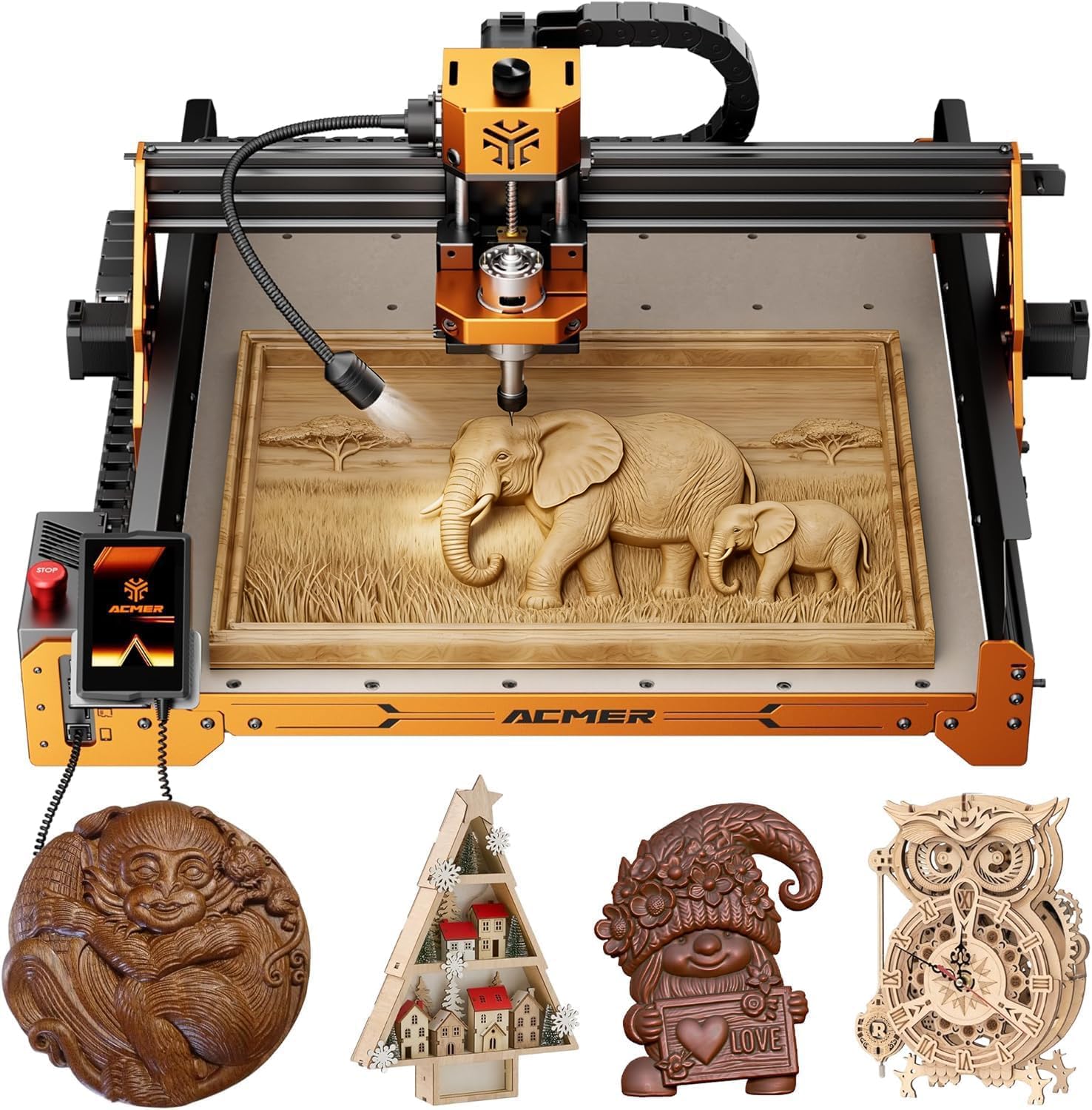 ACMER Ascarva 4S frezarka CNC, frezarka do drewna CNC o mocy wrzeciona 70 W i całkowitej mocy 120 W, blat roboczy 400 x 400 cm, nadaje się do grawerowania i cięcia drewna, plastiku, akrylu, MDF