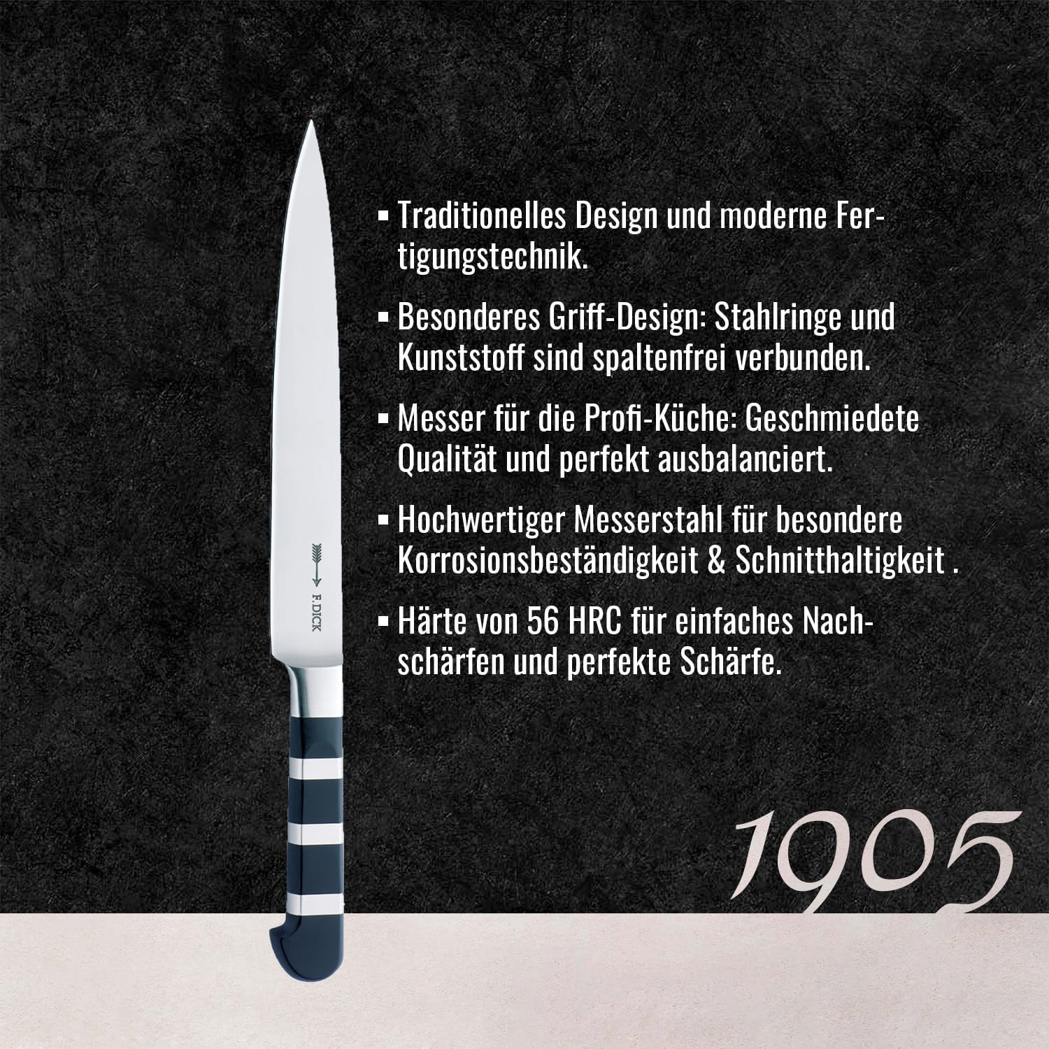 F. Dick Tranchiermesser, 1905 (Messer mit Klinge 21 cm, X50CrMoV15 Stahl, nichtrostend, 56° HRC) 81956212, Schwarz, Silber