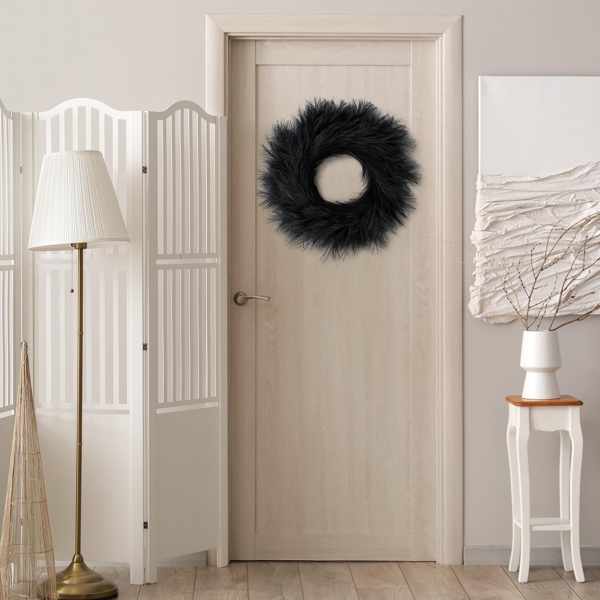 Sggvecsy Pampasgras-Kranz, 66 cm, künstlicher Pampas-Kranz für alle Jahreszeiten, künstlicher Pampas-Kranz, Weihnachtsdekoration, Boho-Wanddekoration für Haustür, Bauernhaus, Halloween, Herbstkranz,