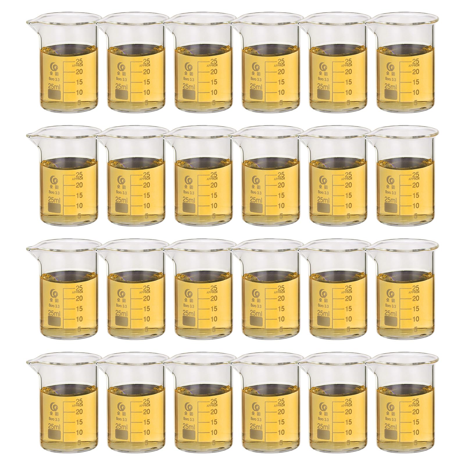 PATIKIL 25ml Becher Bas En Verre, 24Pcs 3.3 Bechers En Verre Borosilicate Gradués Avec Bec Verseur Pour Expérience De Laboratoire, Cuisine Et Pâtisserie, Transparent