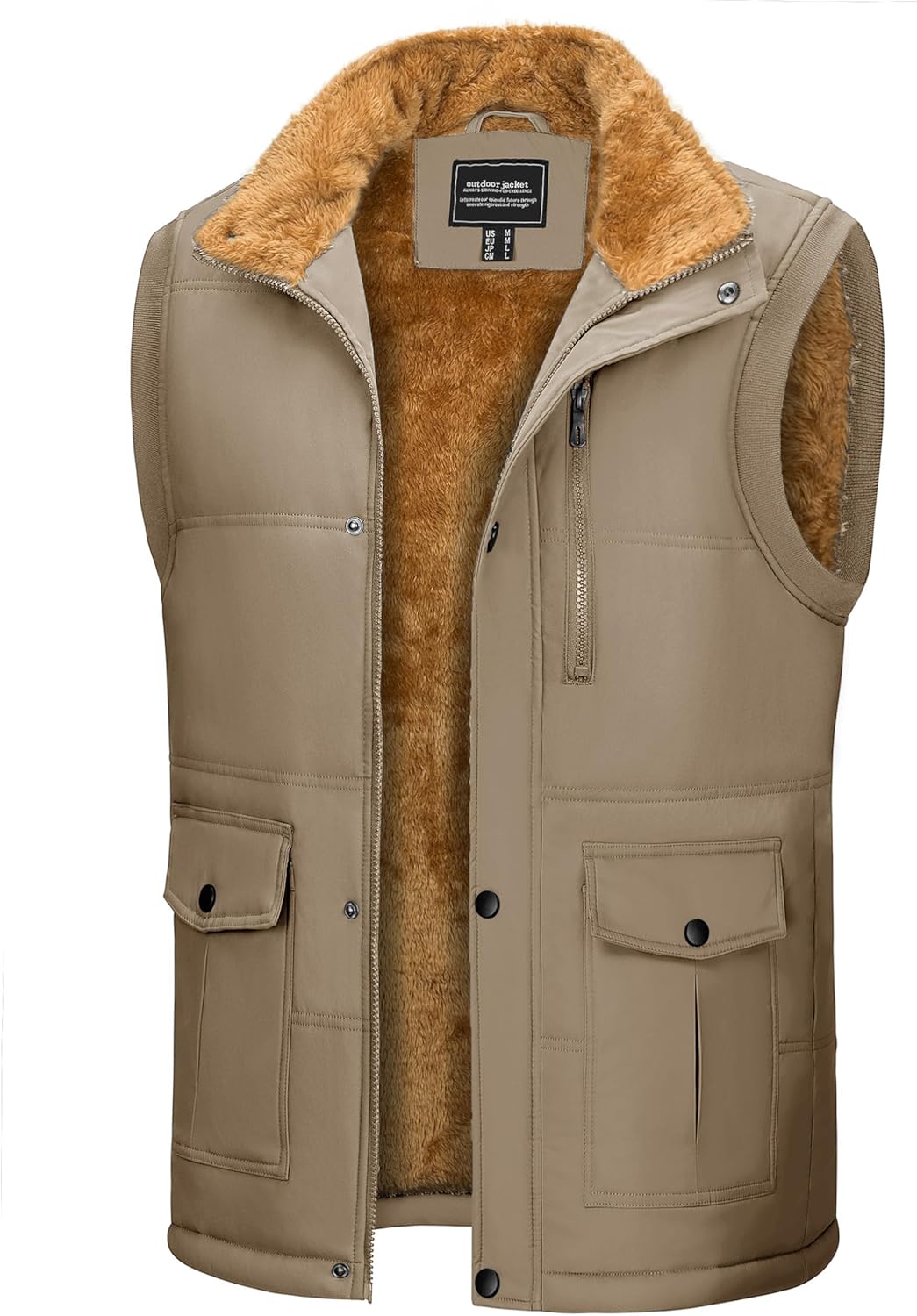 CRYSULLY Men's Winter Outerwear Vests Fleece Lined Sleeveless Jackets Warm Quilted Puffer Vest Casual Sherpa Outdoor Vest