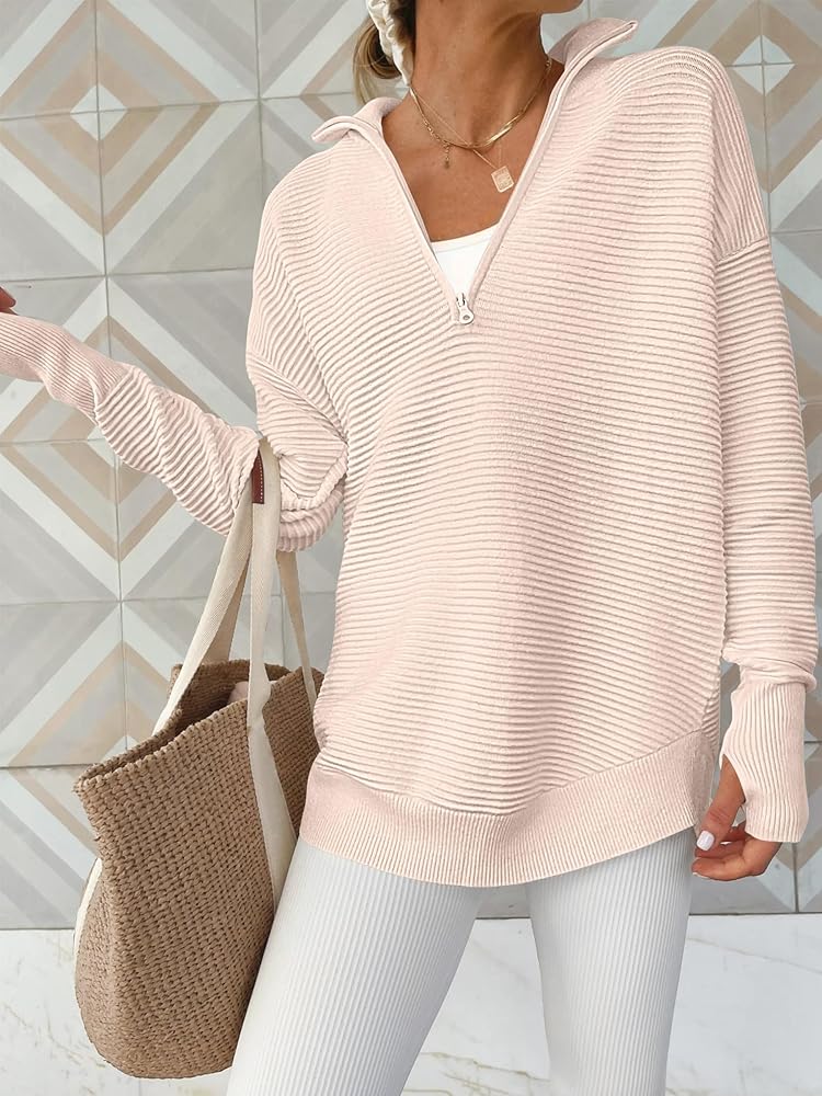 ANRABESS Womens Long Sleeve Quarter Zip Pullover Sweater Casual ANRABESS Womens Long Sleeve Quarter Zip Pullover Sweater Casual