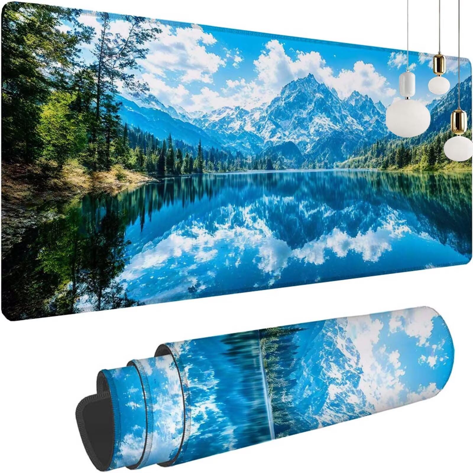 Alfombrilla Ratón Montaña Lago Alfombrilla Ratón XXL 1400x600x3mm Mouse Pad Resiste Salpicaduras, Extendida de Gran Tamaño con Bordes Cosidos, Mejora la Precisión y la Velocidad, Antideslizante y-415