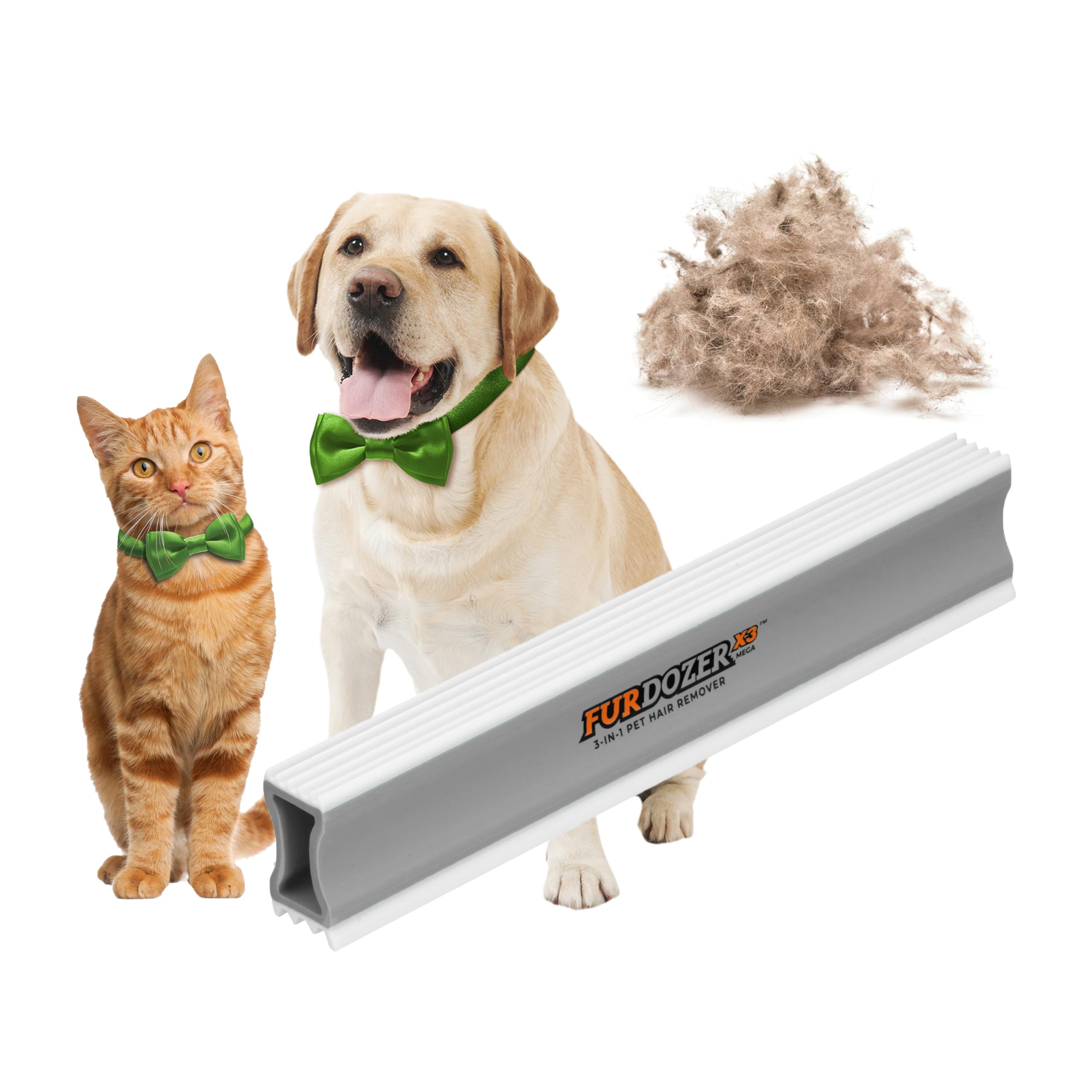 FurDozer Pet Hair Remover &amp; Auto Detailing Tools - Cat &amp; Dog Hair Remover for Carpets, Car Interiors, Couches, Bedding, &amp; Pet Furniture (Gray, X3 MEGA - 10" Long)