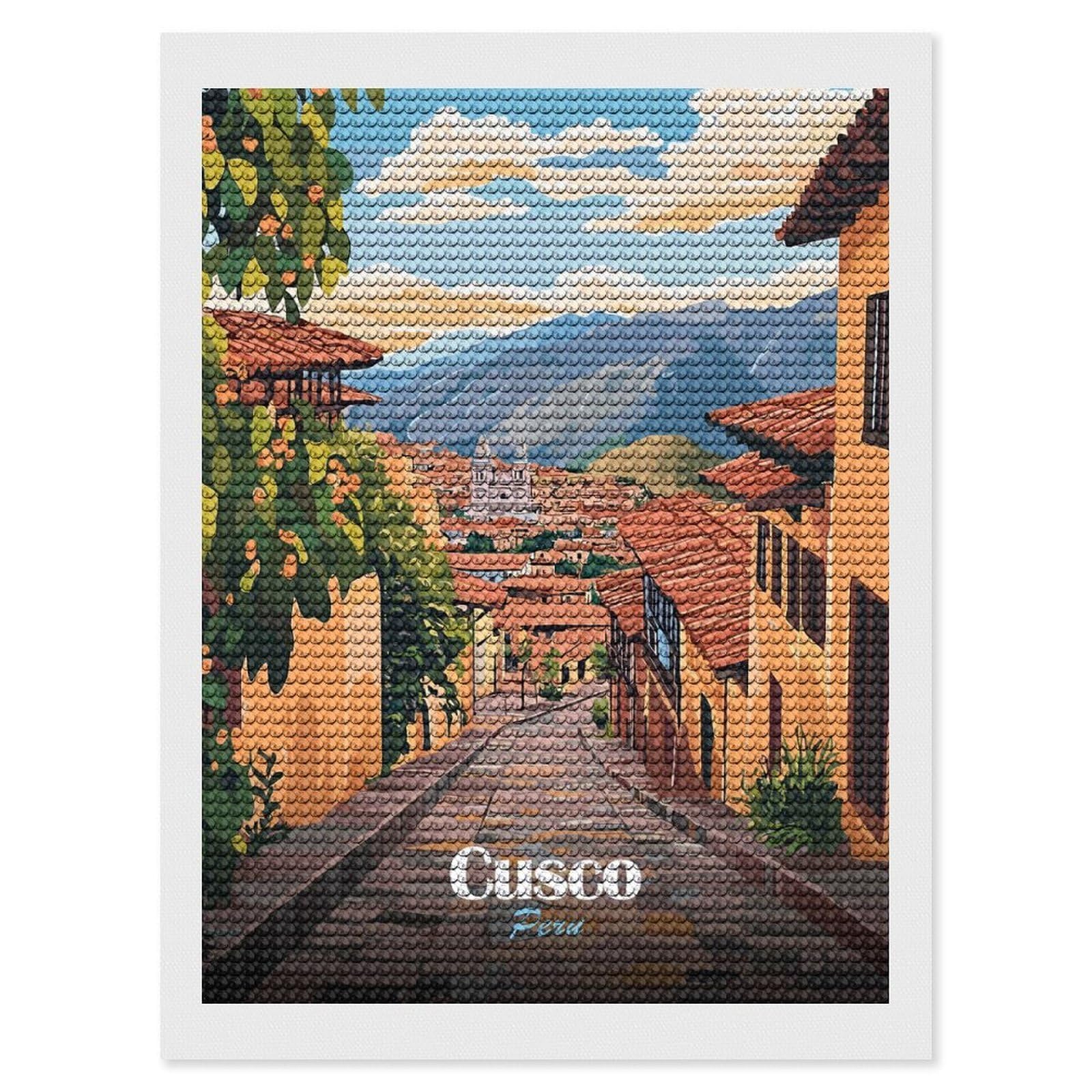 Junmoney Cusco, Peru Cityscape(2) Diamond Painting Canvas Set 12"x16", Full Kit Included, Calming Craft to Unwind, Farmhouse Decor, Christmas Gift