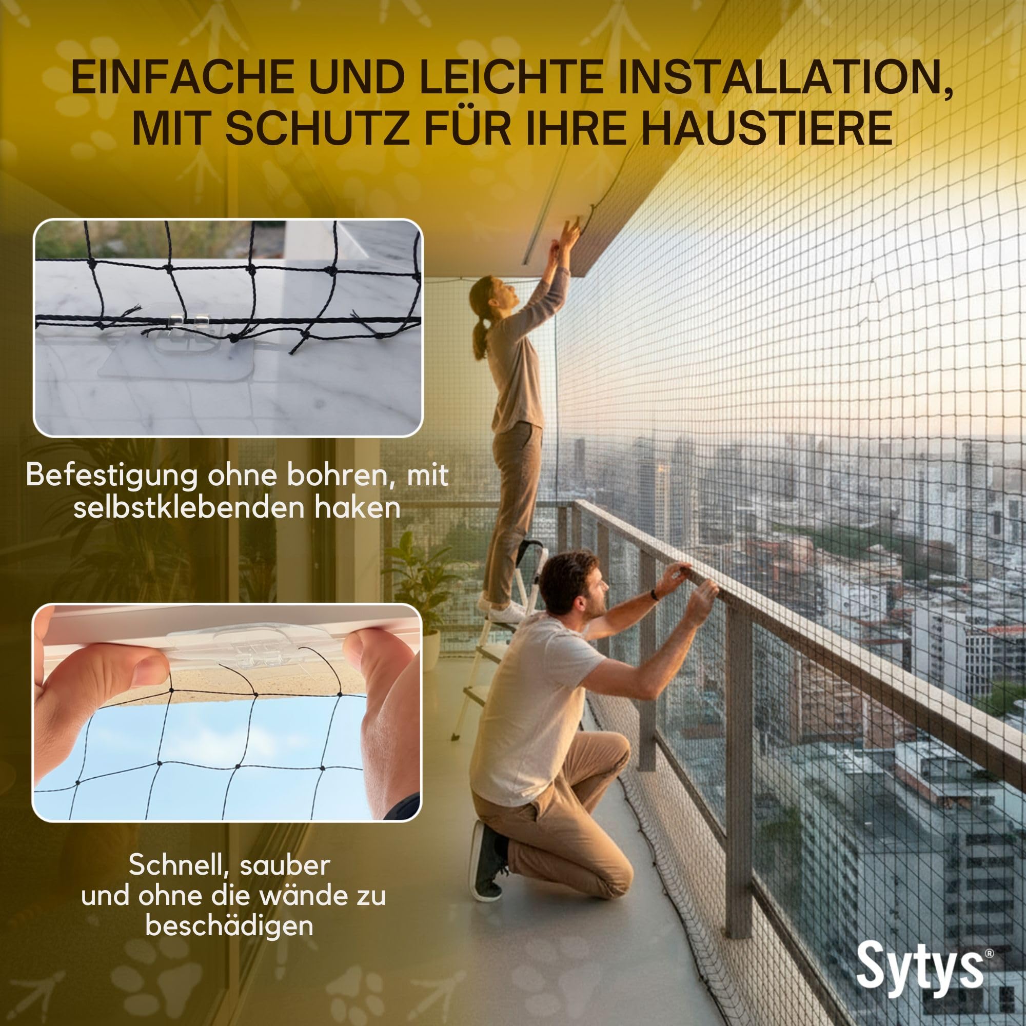 Katzennetz für Balkon | 6x3m | DRAHTVERSTÄRKT AUS Stahl | Geeignet für Feste UND SCHIEBBARE Montage | katzennetz für Balkon | Katzennetz Fenster | Schutznetz für Katzen | Schutznetz für Vögel