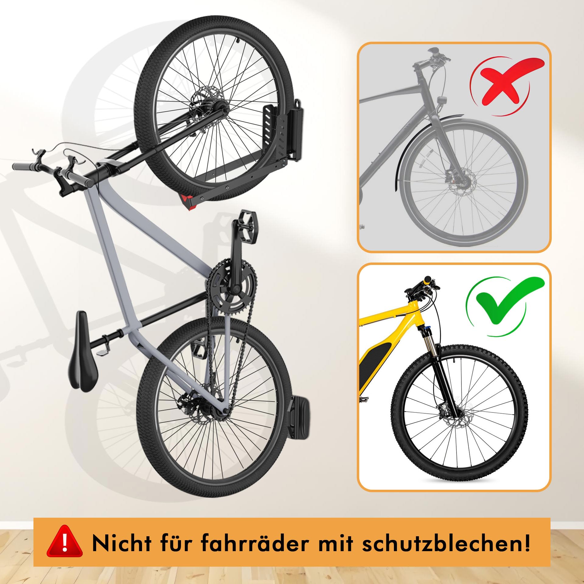 Mimoke Verstellbare Platzsparende Fahrrad Wandhalterung Einfaches Anheben Design mit Klappbarem Arm und Schwenkfunktion (2 Packungen)