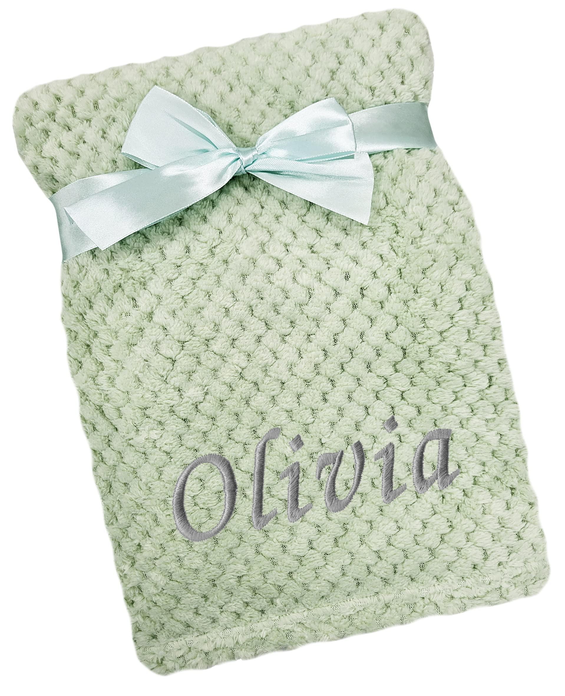 Kids Essentials Girls Sage Green Waffle Baby Boy Personalised Blanket Embroidered Name Waffle Blanket (Sage Green Waffle)