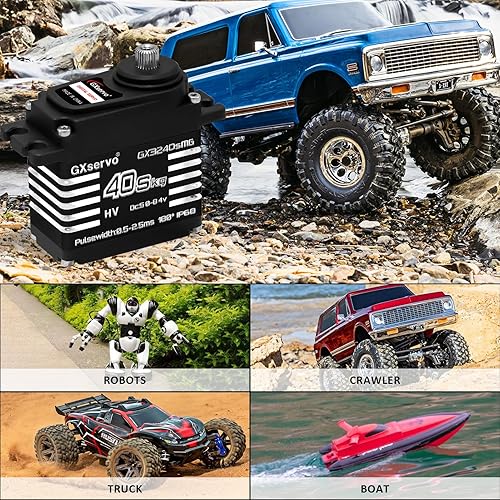 Miniatura 5 de Hobby Fans Servo digital RC, IP68 totalmente impermeable de 88.2 lbs, servo de engranaje de metal de alto par con servo bocina 25T para 112 110 18