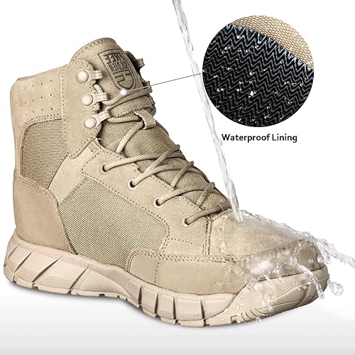 Miniatura 4 de FREE SOLDIER - Botas de trabajo impermeables para senderismo, botas tácticas para hombre, 6pulgadas, ligeras, militares, transpirables, para el