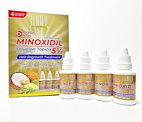 Lenier Crece Mas Tratamiento para el crecimiento del cabello Solución Tópica con Minoxidil 5 paquete de 4 09fl oz cada uno