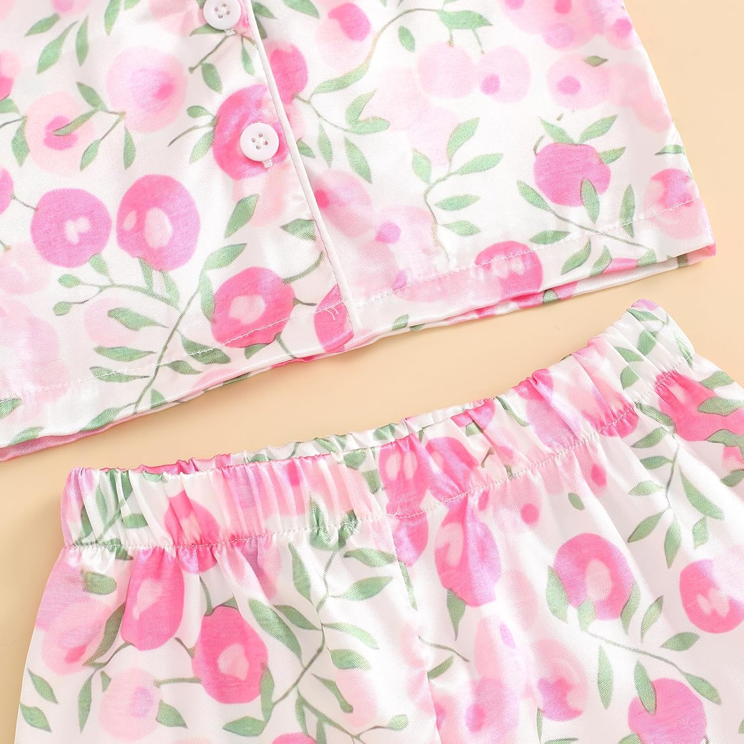 Toddler Girl Floral Pajamas Set Short Sleeve Button Down Shirt And Shorts 2Pcs Kids Pjs Loungewear - Image 7