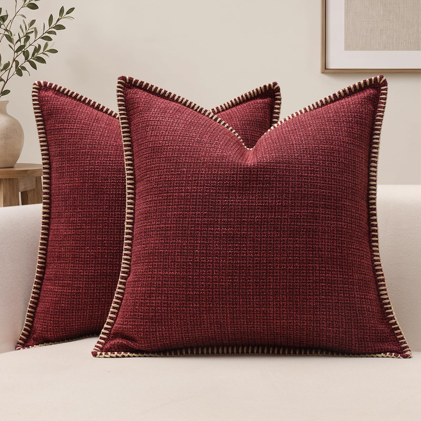 JOTOM Cushion Covers 45x45 cm Pack of 2 Wine Red