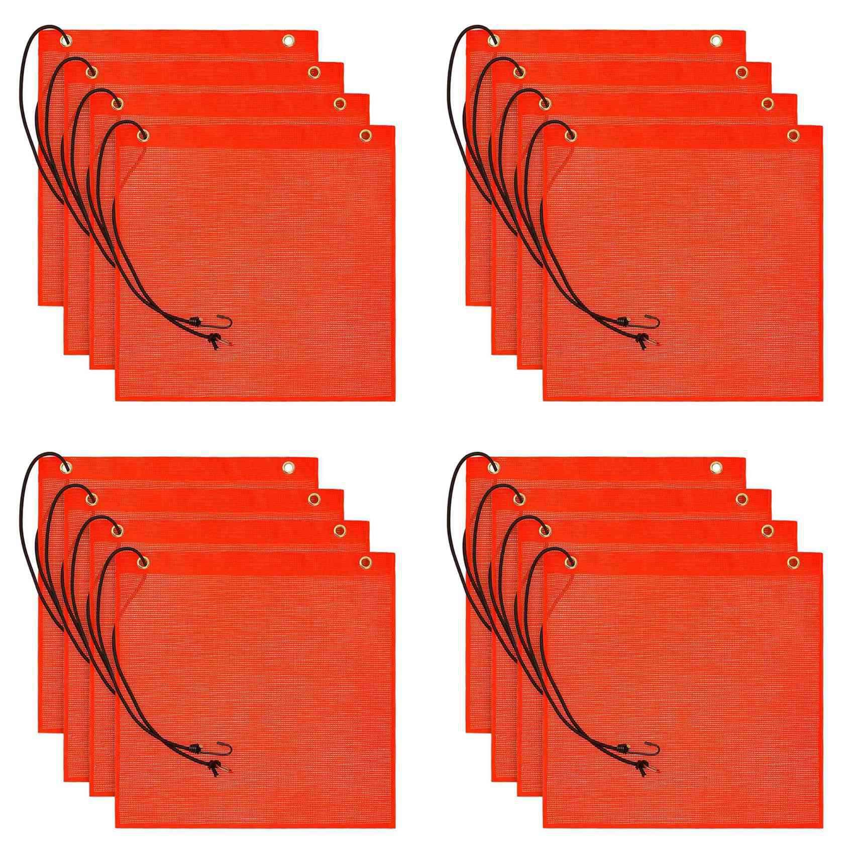 rieder de Seguridad de 16 Piezas 18X18 Pulgadas Bandera Advertencia Naranja Bandera de Seguridad EláStica, Buena Visibilidad Bandera Resistente una la Intemperie con Ojales