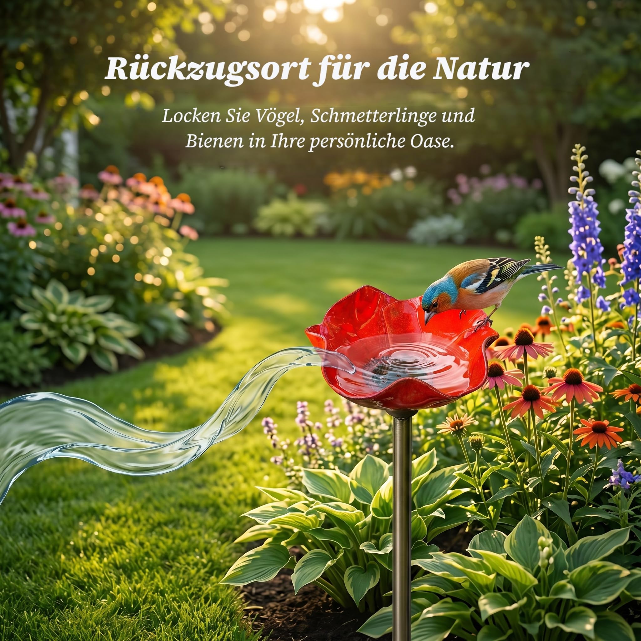 3 Stück Vogeltränke Blume aus Metall, Blumen Gartenstecker Vogeltränke, Handgefertigter Gartenstecke, Insektentränke Gartens, für Garten, Vögel, Bienen, Schmetterlinge (Rot, Gelb, Rosa)