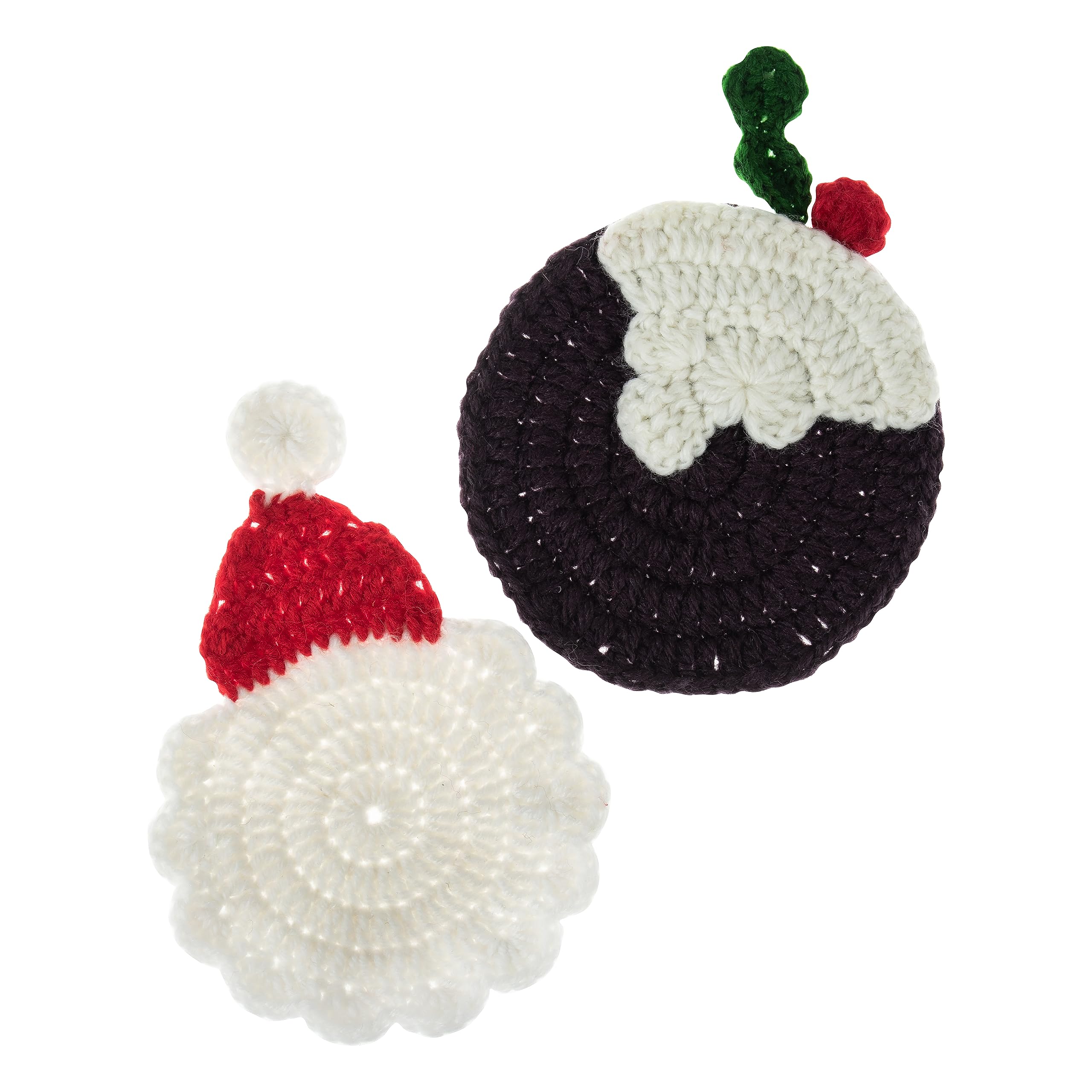 Trimits Beginner Crochet Kit - Make Your Own Coasters Crochet Starter Kit, Beginners Knitting Set - Festive Holiday Designs, Xmas Pudding 13.5 x 10, Santa Hat 14 x 9.5cm