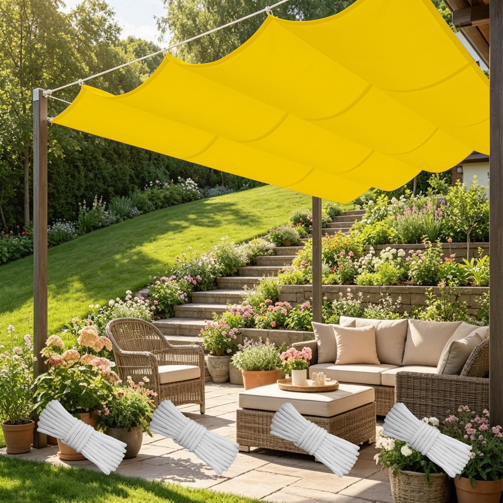 Zadaszenie Żagla Ogrodowego 310 x 250 cm 90% Zacienienia Odporny Na Promieniowanie UV Żagiel Przeciwsłoneczny Kwadratowy Na Patio Balkon Na Kemping Kwadrat, Żółty