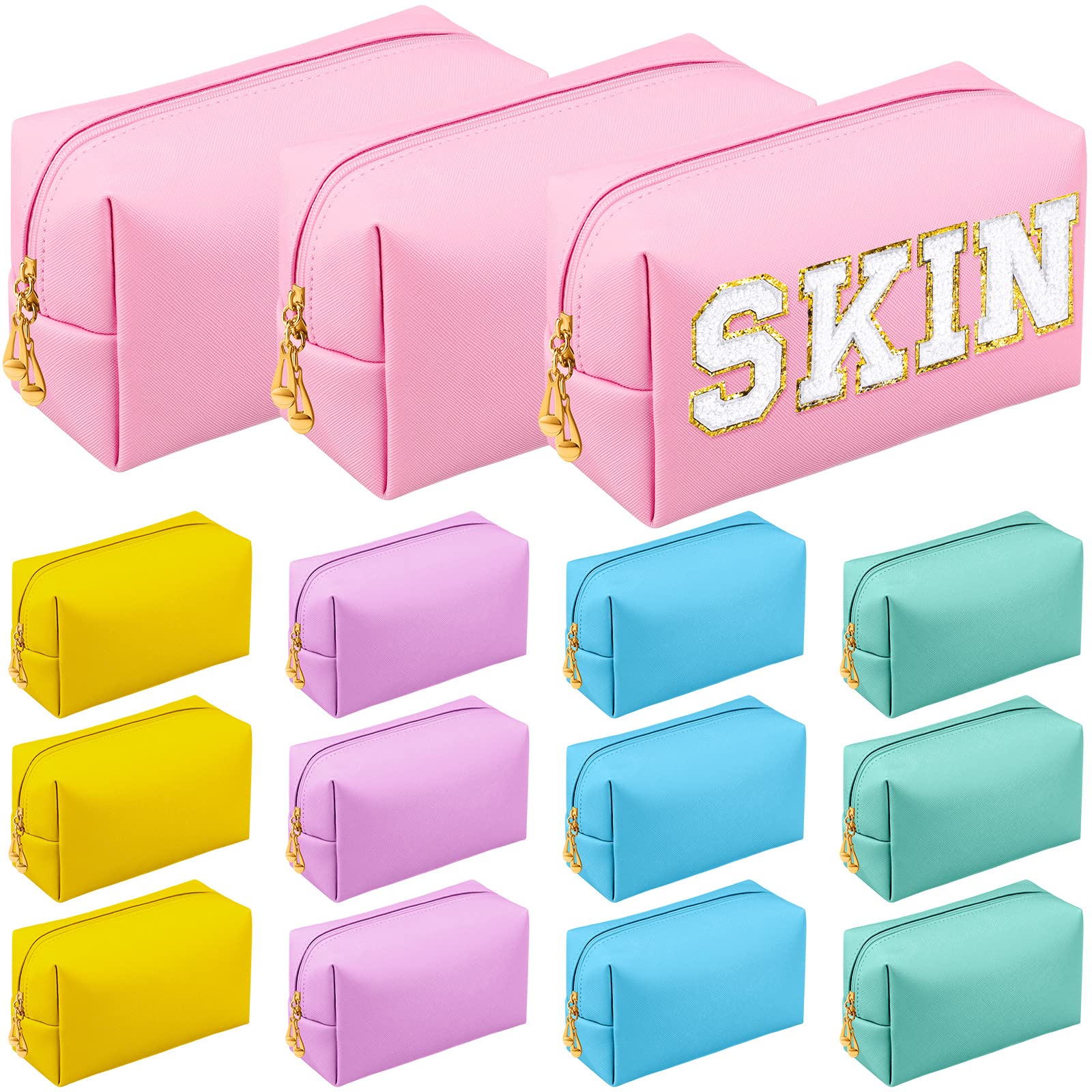 Kigeli 15 Pcs Aesthetic Makeup Bags PU Leather Cosmetic Pouches Waterproof Plain Toiletry Bags Makeup Pouches Bulk for