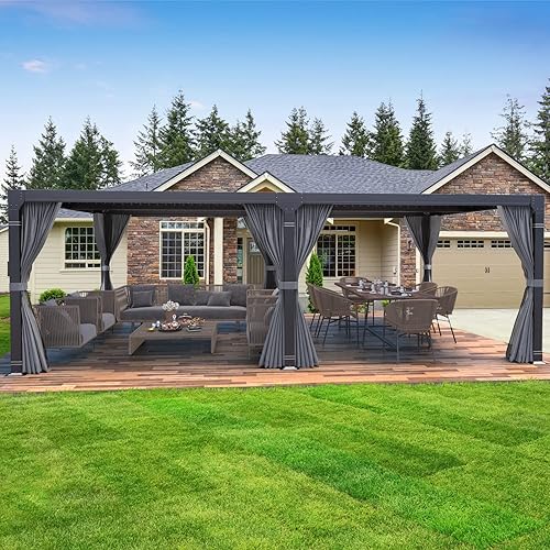 Miniatura 56 de MELLCOM Pérgola con listones de 10 x 12 pulgadas, pérgola de aluminio para exteriores con techo con listones ajustables, cortinas impermeables