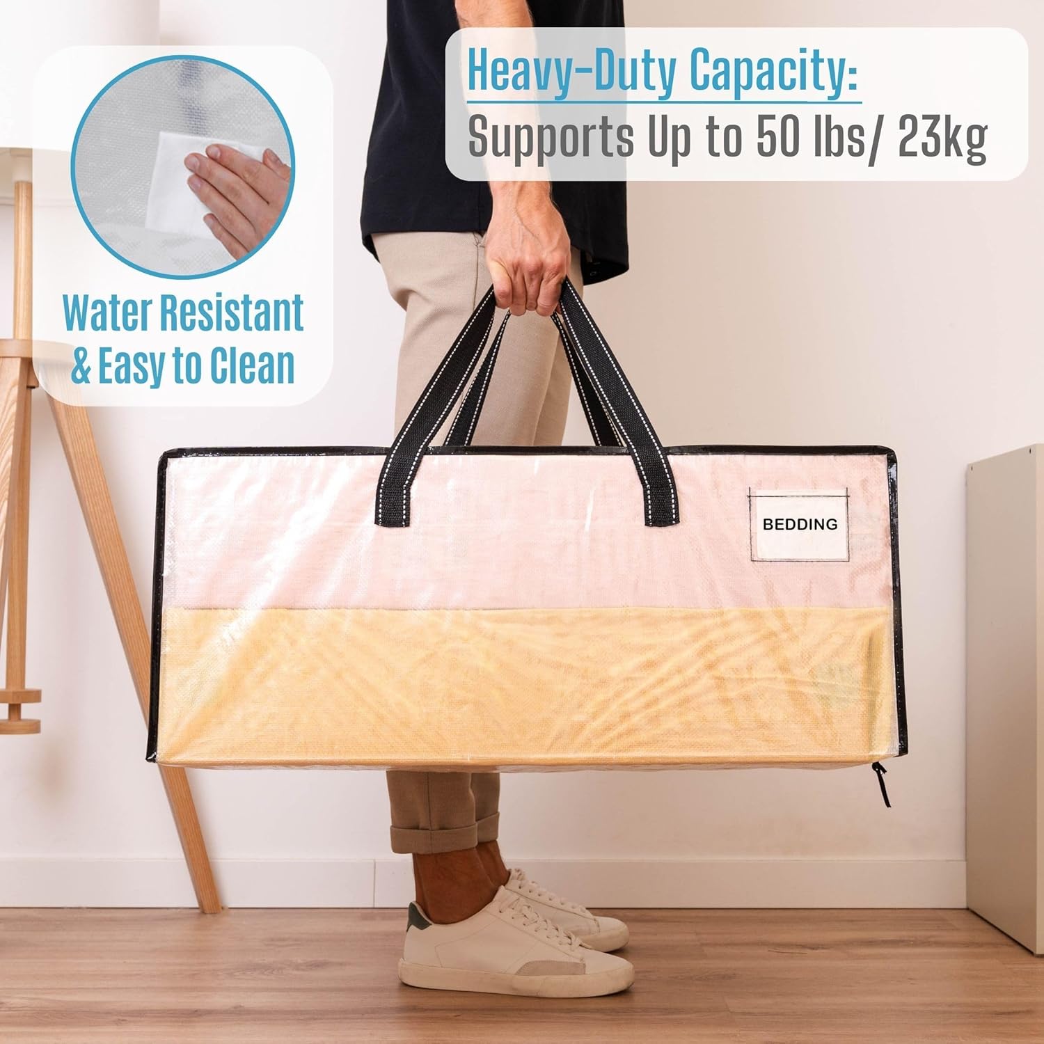 VENO 8 Pack Heavy Duty Moving Bags, Christmas Storage Bins with Lids, Clear Design, Alternative to Moving Boxes, Storage Bags for Clothes, Blankets, Comforters, Pillows, Camping (Clear, 8 Pack) - Image 5