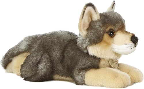 Miniatura 2 de Aurora® Peluche realista de lobo Miyoni® - Detalle realista - Compañerismo apreciado - Gris 10.5 pulgadas