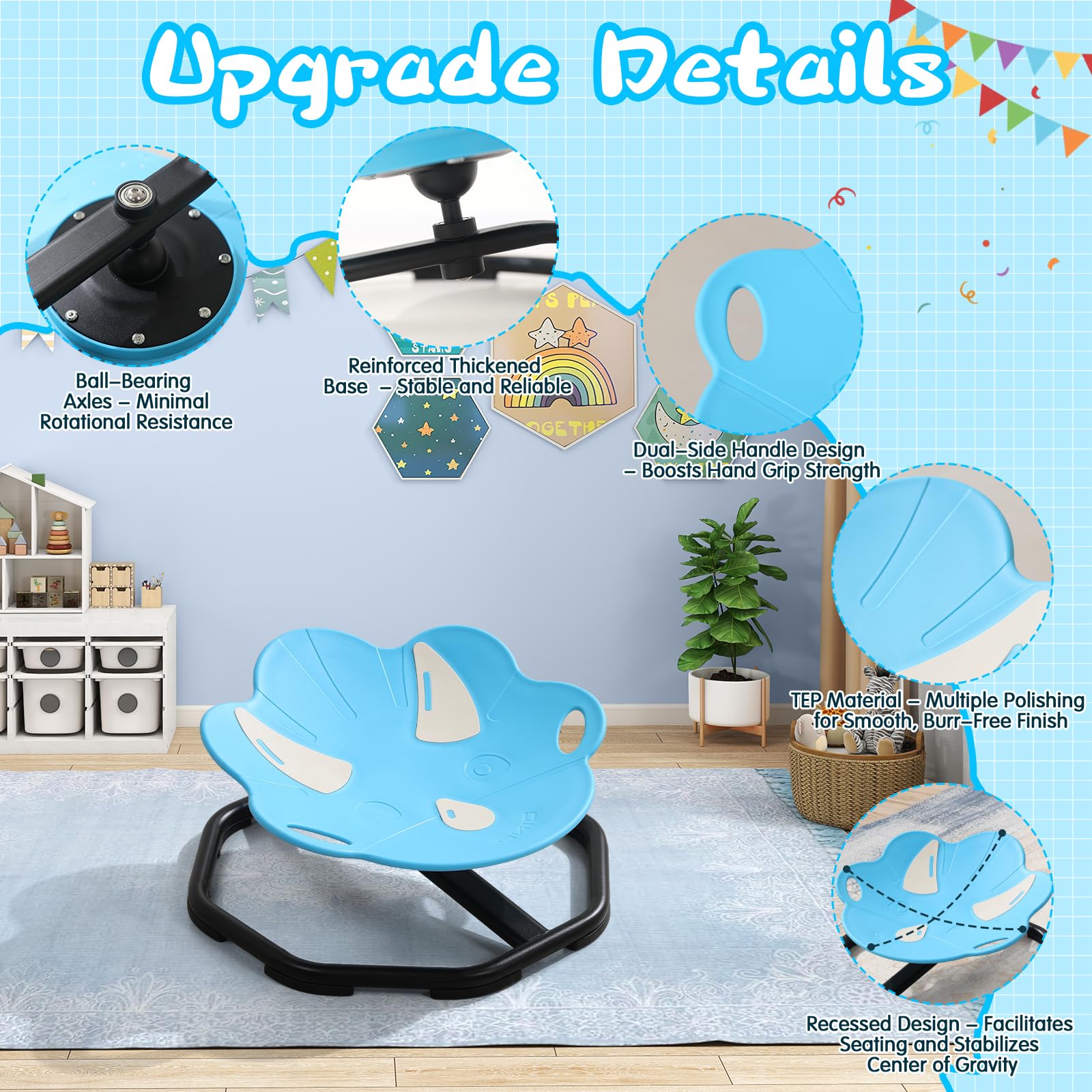 360°Silla giratoria sensorial para niños,Silla Sensorial Giratoria para Niños con Autismo, Carrusel Autismo Silla giratoria para niños con asa, Coordinación Física y Equilibrio, para 3+ niños y niñas