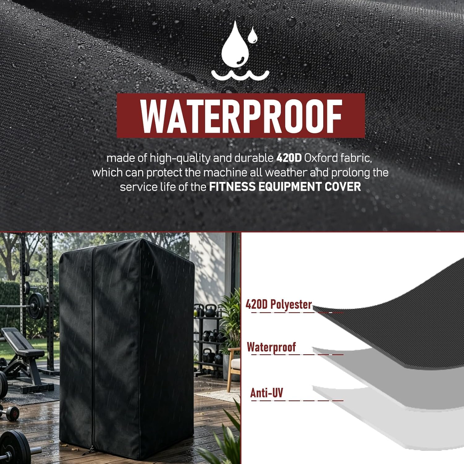 Gym Rack Cover with Waterproof Zipper, Strength Training Protective Covers for Squat Rack/Weight Lifting Rack/Home Gym Workout Equipment-Indoor or Outdoor