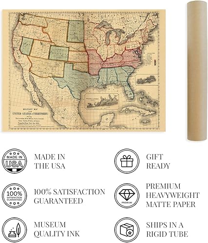 Miniatura 4 de HISTORIX Mapa vintage de la guerra civil estadounidense de 1861  Mapa vintage de 18 x 24 pulgadas de los Estados Unidos que muestra la ubicación de