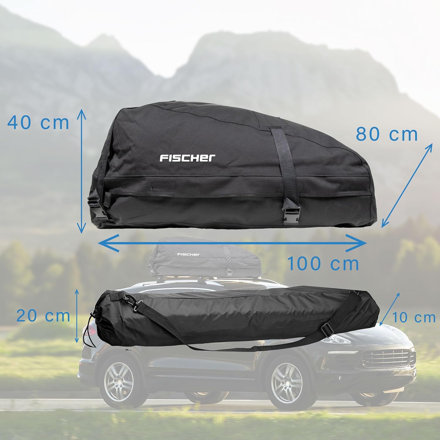 Fischer 126000 Foldable, Highly Stable, Water-Resistant roof Box 270 litres, with Storage Bag