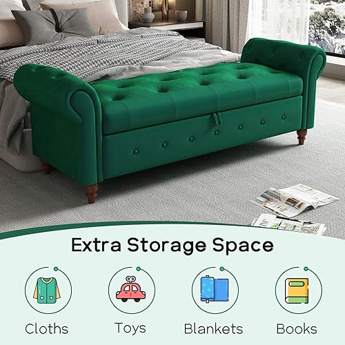 Miniatura 7 de NIOIIKIT Banco otomano de almacenamiento de 63 pulgadas banco otomano copetudo con botón en el extremo de la cama sofá otomano enrollado para