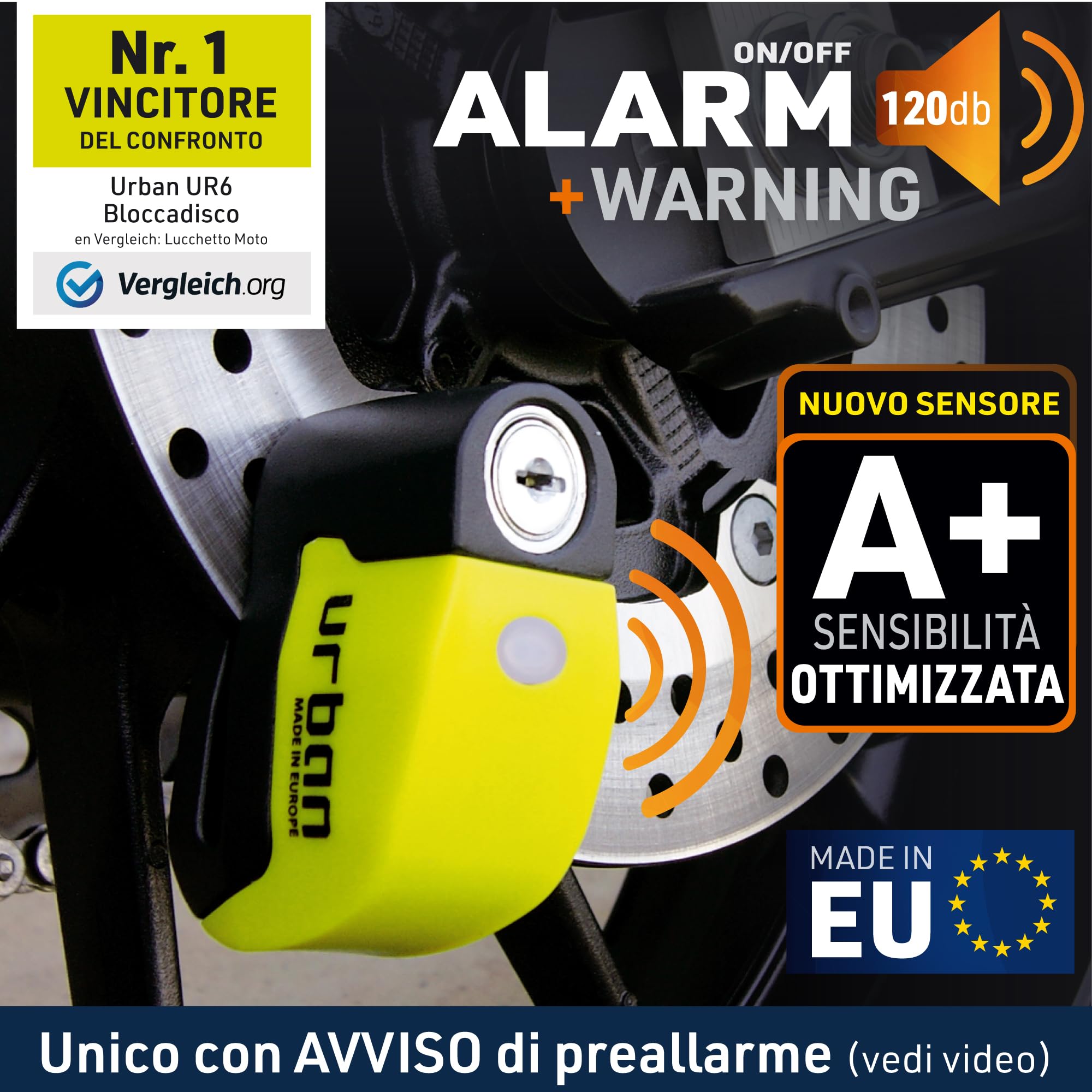 KRASER 6Y Antifurto Moto Allarme Lucchetto Bloccadisco Certificazione, Reminder Cavetto + Borsa
