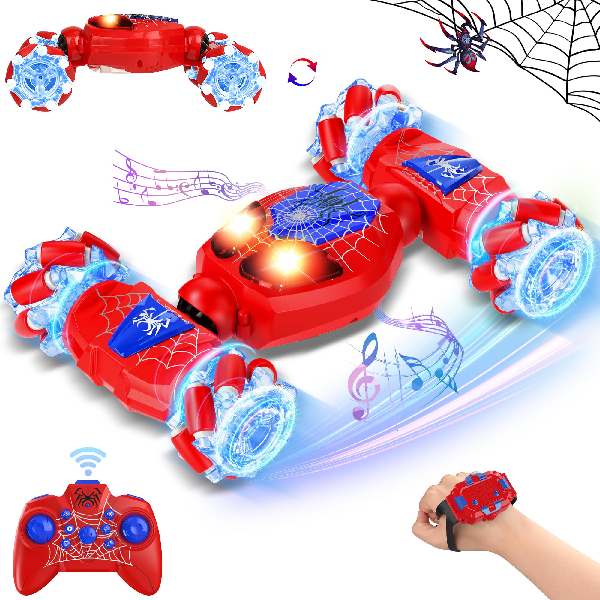 Gesture Sensing RC Stunt Car - 2.4GHz 4WD Drift Hand Controlled RC Cars with 360° Rotation & Lights Music, All Terrains Twist Off Road Transform Remote Control Car Toys for Kids Age 6 7 8 9 10 11 12