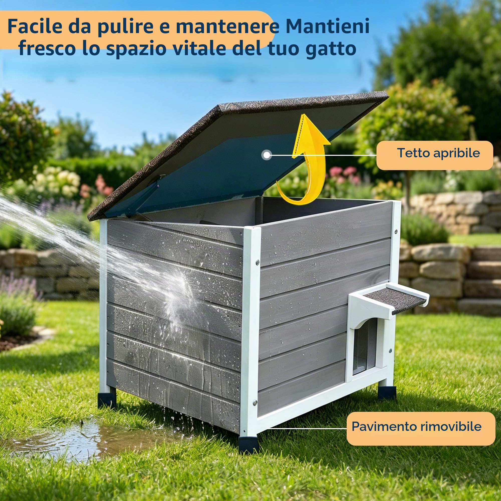 HiCaptain Casetta per gatti completamente isolata al 100% con schiuma a 6 lati, Rifugio per gatti resistente alle intemperie per esterni per più gatti, Casetta per gatti da esterno resistente