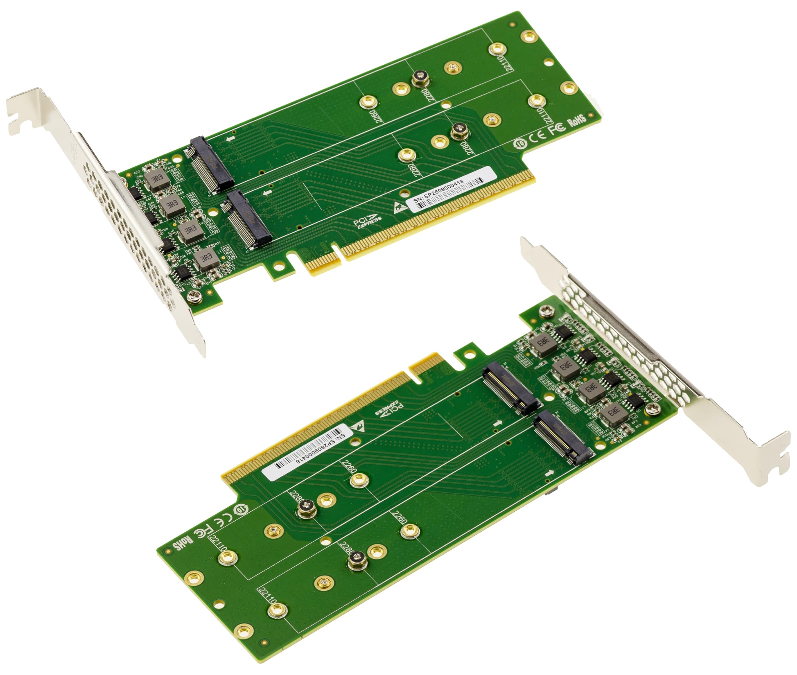 KALEA-INFORMATIQUE Karta kontrolera PCIe Gen 5.0 x16 dla 4 dysków SSD M.2 NVMe M Key Double Face, obsługa Gen5 128 Gb/s na dysk SSD