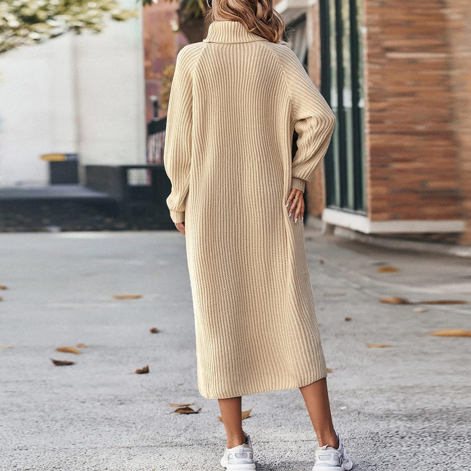 Strickkleid Damen Winter Lang Pulloverkleid Damen Rollkragen Langarm Winterkleid Elegant Gestreift Strickkleider Maxi Locker Pullikleid Alltag Winterkleider Frauen Grobstrick Dicke Maxikleid