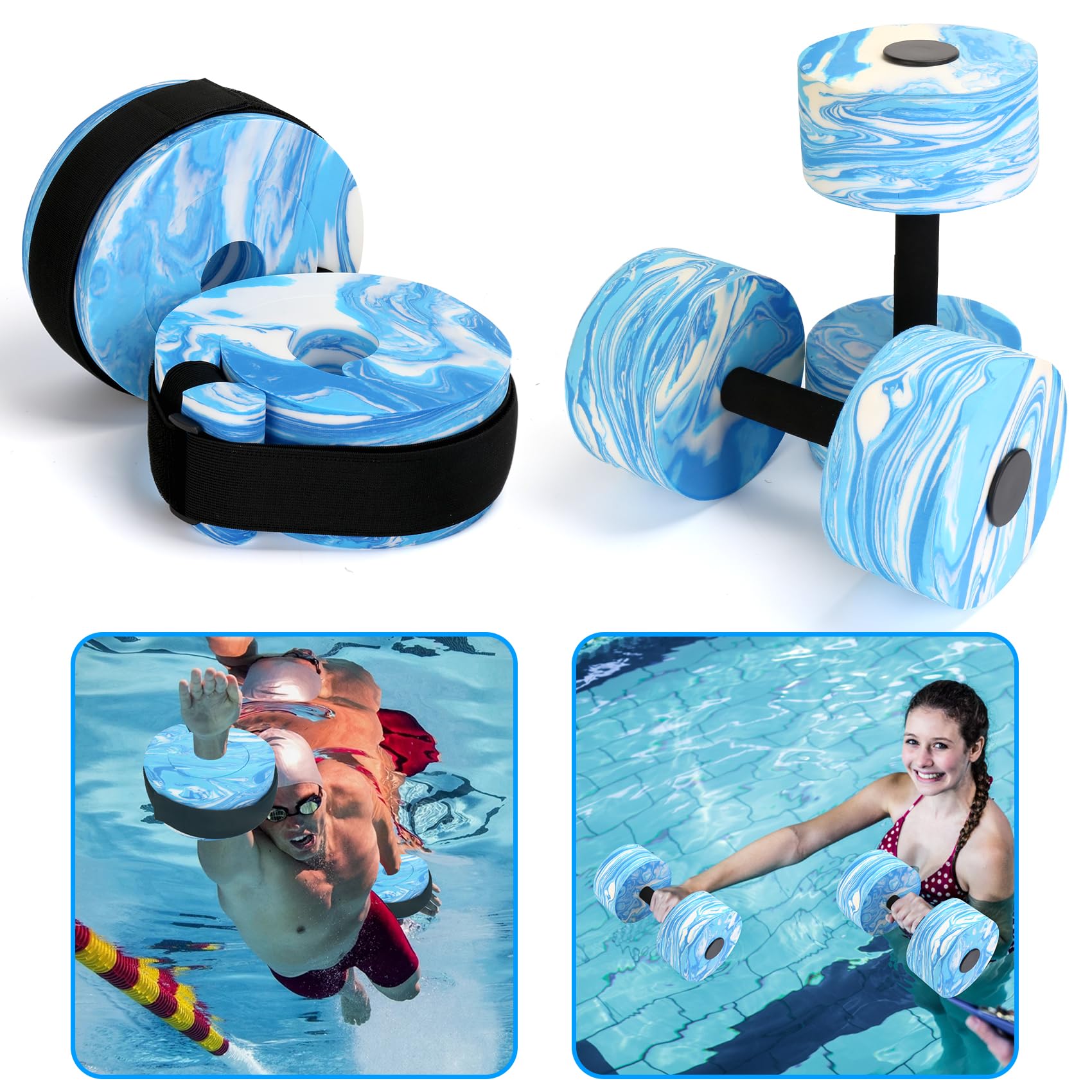 Jellydog Toy Water Aerobics Set for Aquatic Exercise, New Upgrade Aquatic Exercise Dumbbells and Foam Swim Aquatic Cuffs with Detachable Velcro,