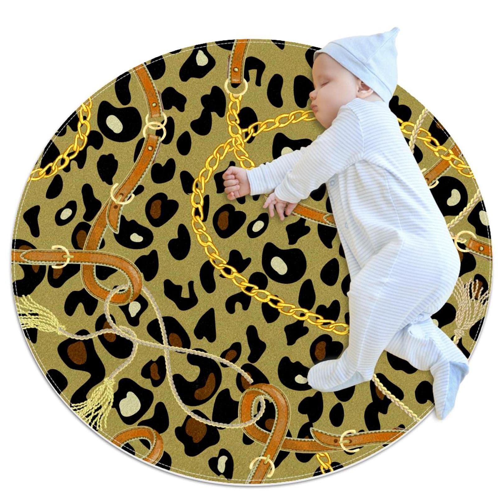 Tapis de sol circulaire léopard moderne 80cm pour coin lecture cosy et salon