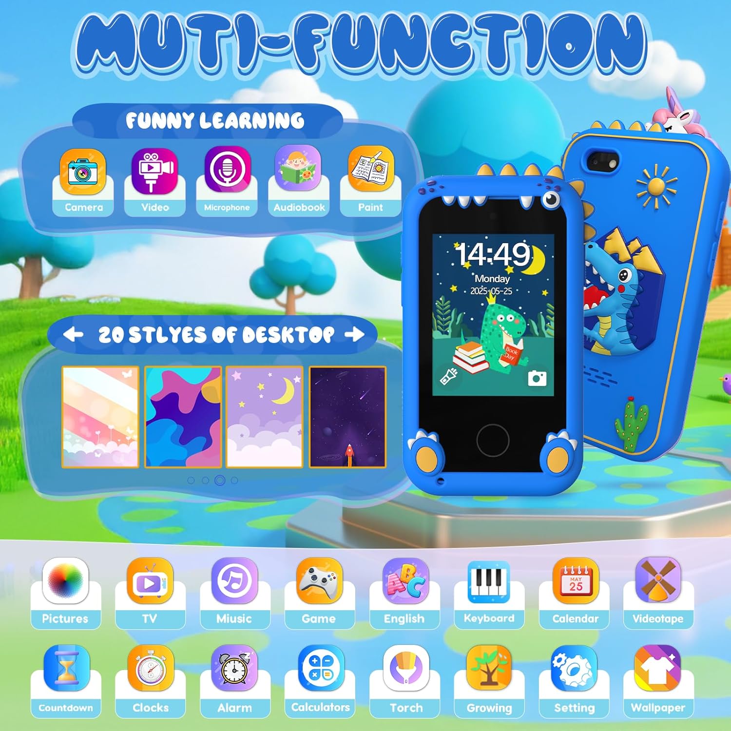 Kids Smart Phone Toys for Boys,Christmas Birthday Gifts for Girls Age 3-10 Kids Cell Phone Toys with 2.8" Touchscreen 20 Learning Games Dual Camera Music Player, 8G SD Card