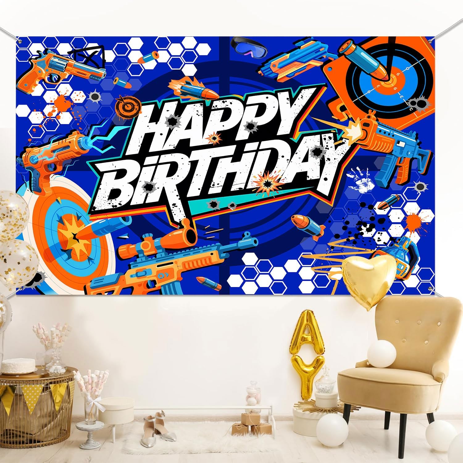 Dart Battle Party Backdrop Tatuo Gun Photography Background Target Shooting Supplies Dart Battle for Boy Baby Shower Party Theme Decor Banner Portrait Photo Booth Studio Props 9x6ft FU027YL image 5