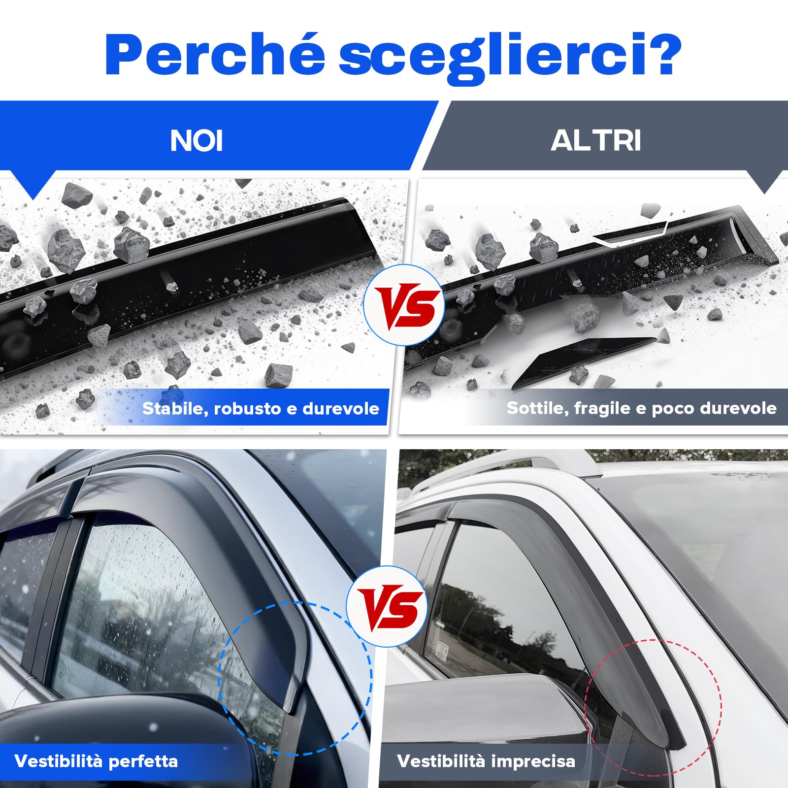 Deflettori antivento Smoke Nero per Ford Ranger T9 2023-2024-2025 4X4 Doppia Cabina XL XLT Raptor Wildtrak Limited Tremor Platinum