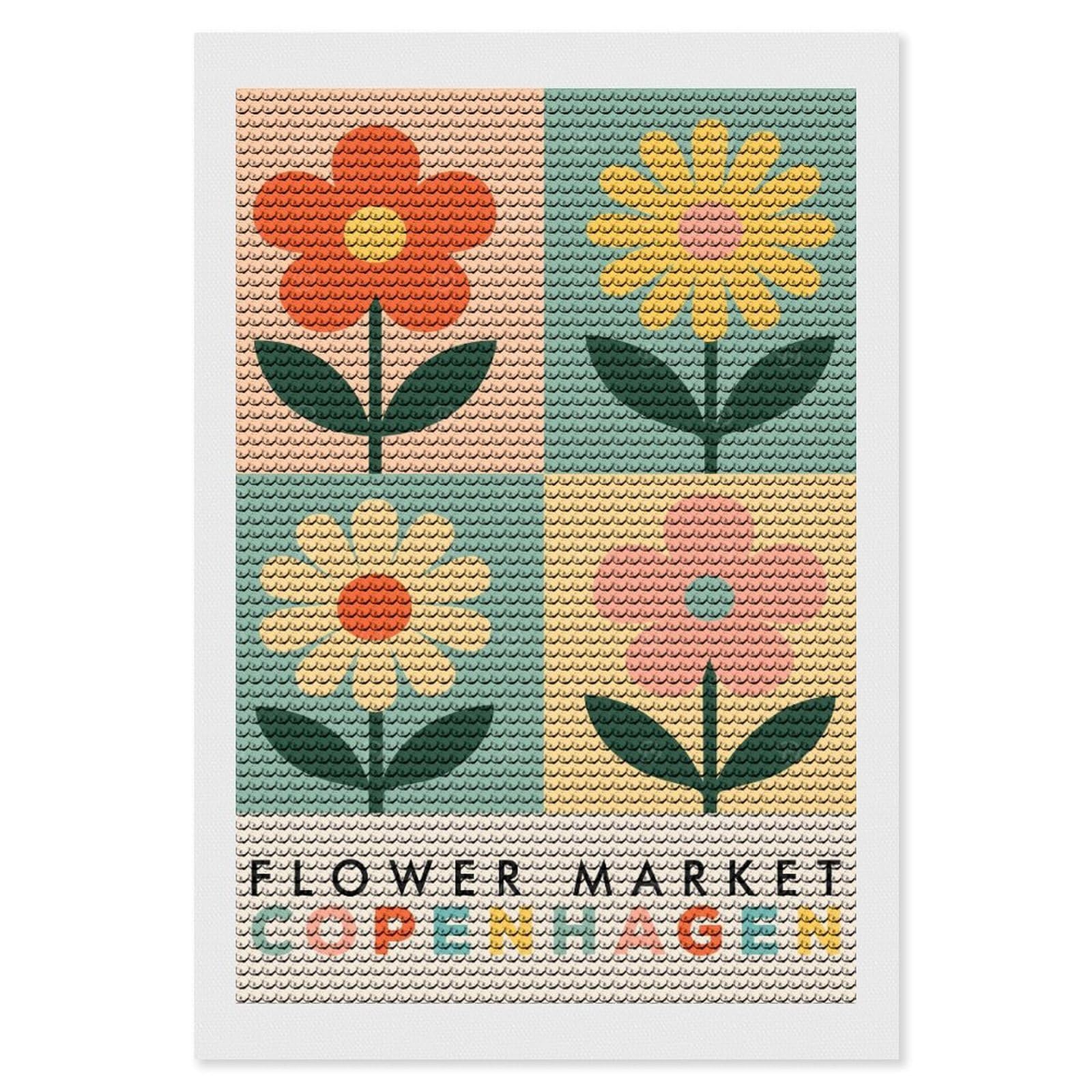Junmoney Flower Market Copenhagen Retro Art Crystal Diamond Art Kit 8"x12", Stress Relief Craft, Decorative Artwork, Vintage Style Decor, Birthday Gift