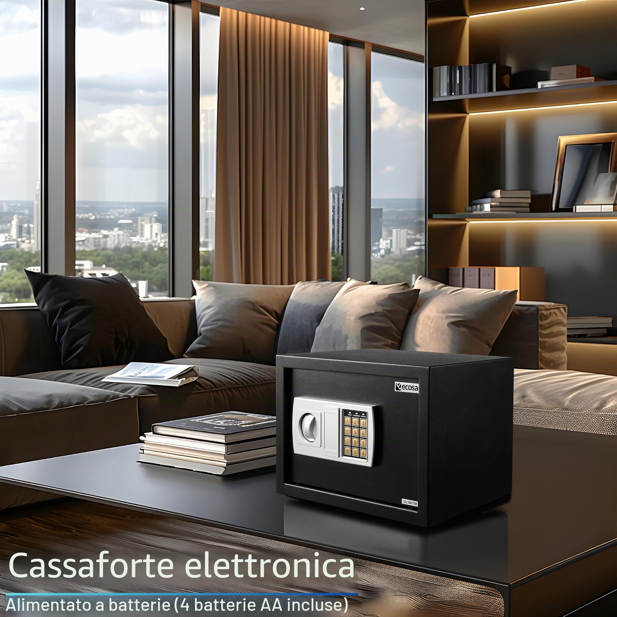 Ecosa Cassaforte elettronica, 35 x 25 x 25 cm, con serratura a combinazione e chiave, cassaforte per hotel, cassaforte per mobili, per casa e bambini, con 3 chiusure a doppio bullone extra spesse