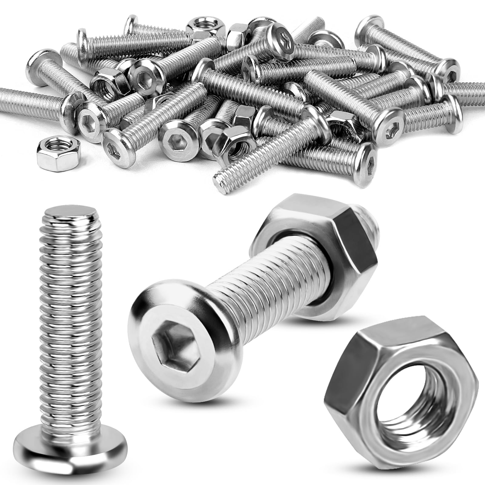 TXXATX Screws M4 x 25 mm with Nuts Set of 60 Stainless Steel Screws Full Thread Flat Head Screws Hex Screws M4 Threaded Screws Allen Screw for Furniture Repair Wood Workbench DIY
