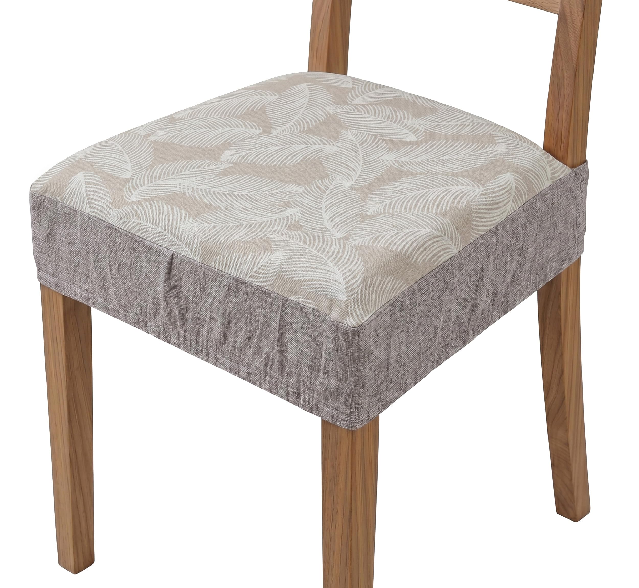 Generico Set 4 Cuscini Sedia 40x40 Coprisedia Imbottiti con Fascia 12 cm ed Elastico Perimetrale – Vestosedia Antiscivolo Comfort 5 cm – Cotone e Poliestere Disegnato (Foglie di Felce)