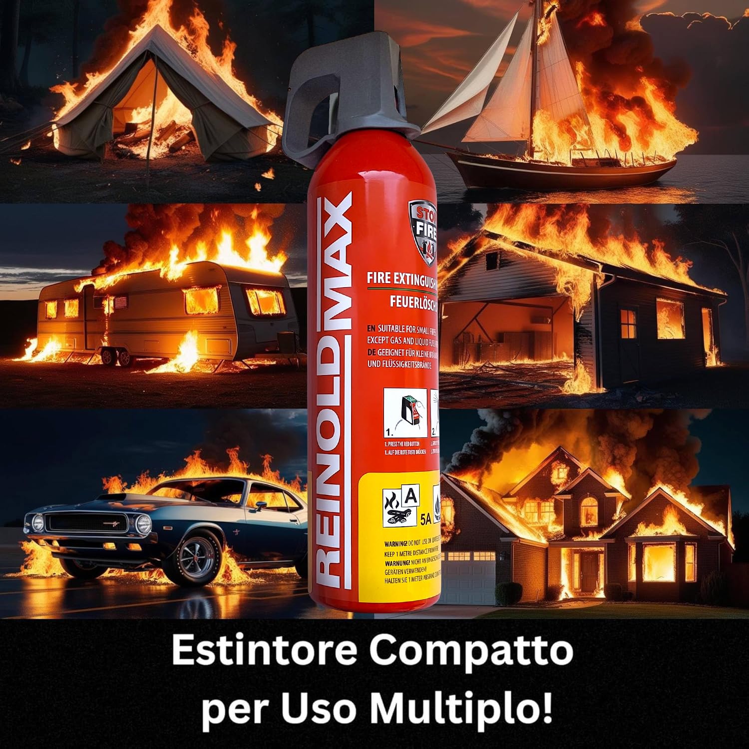 Piccolo estintore per auto, mini estintore per barca, estintore per camper, estintore elettrico, Aerosol 5 in 1 per tutti gli incendi, estintore commerciale, estintore ad acqua da 750ml