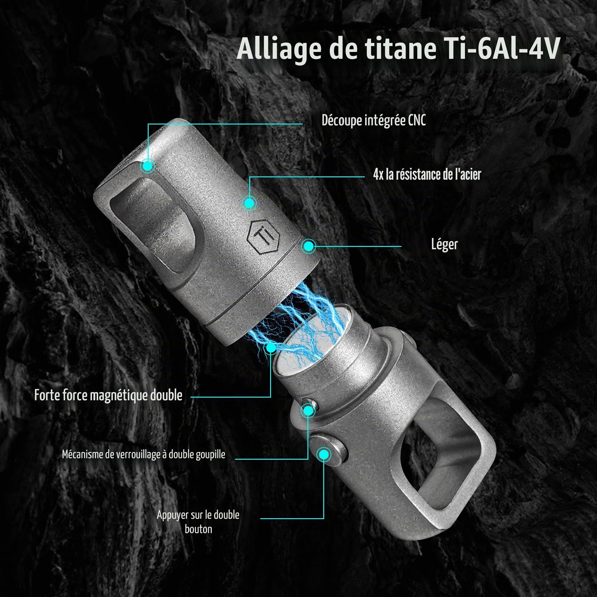 KeyUnity KA45 Connecteur de Porte-clés pivotant à Double extrémité, Porte-clés magnétique titane, Organisateur de clés Rotatif en Titane pour Mousqueton, libération rapide EDC pour clés
