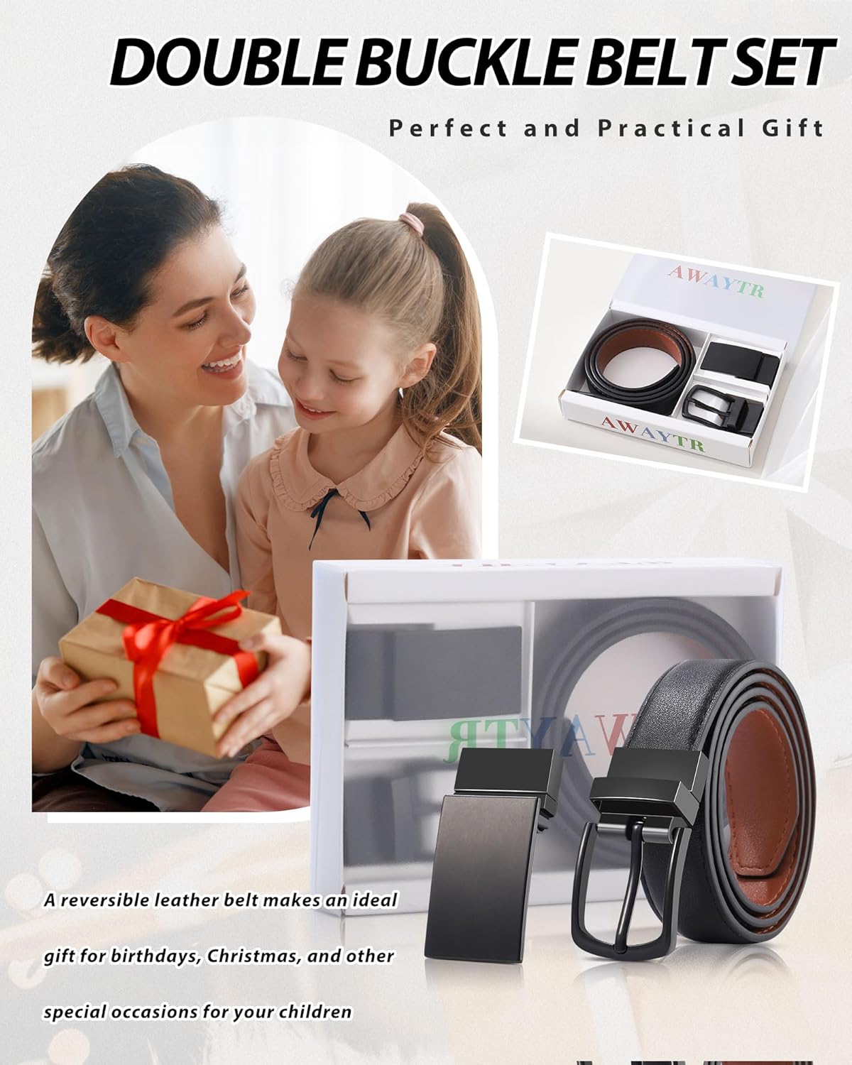 AWAYTR Kids Boys Reversible Belt for Dress Pants with Two Rotative Buckles - Image 2